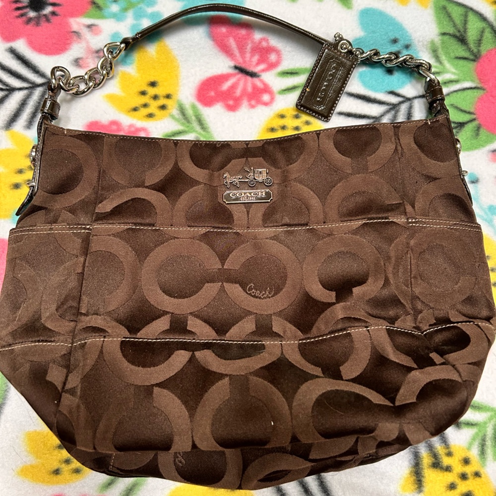 Coach Brown Signature Canvas Tribe Shoulder Bag